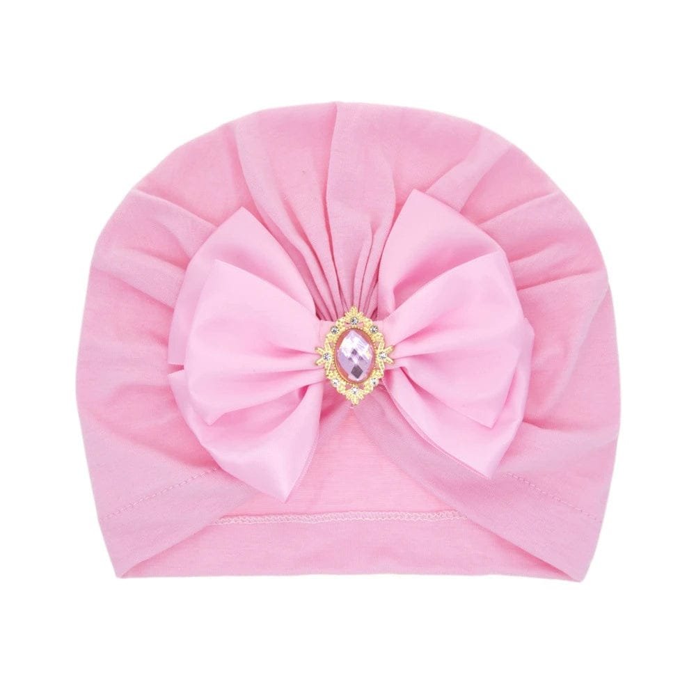 Shiny Rhinestone Bowknot Baby Turban - Soft Cotton Cap