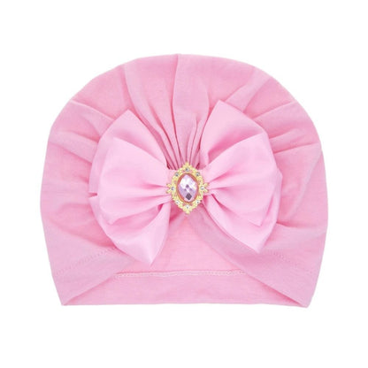 Shiny Rhinestone Bowknot Baby Turban - Soft Cotton Cap