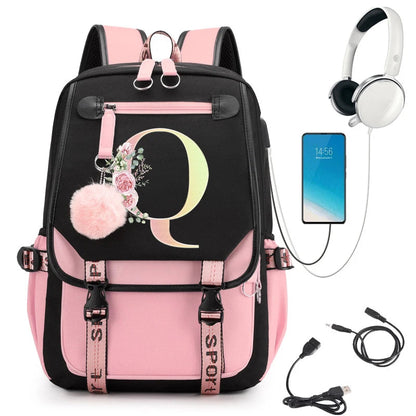 Pink Alphabet Backpack with Gold Letters