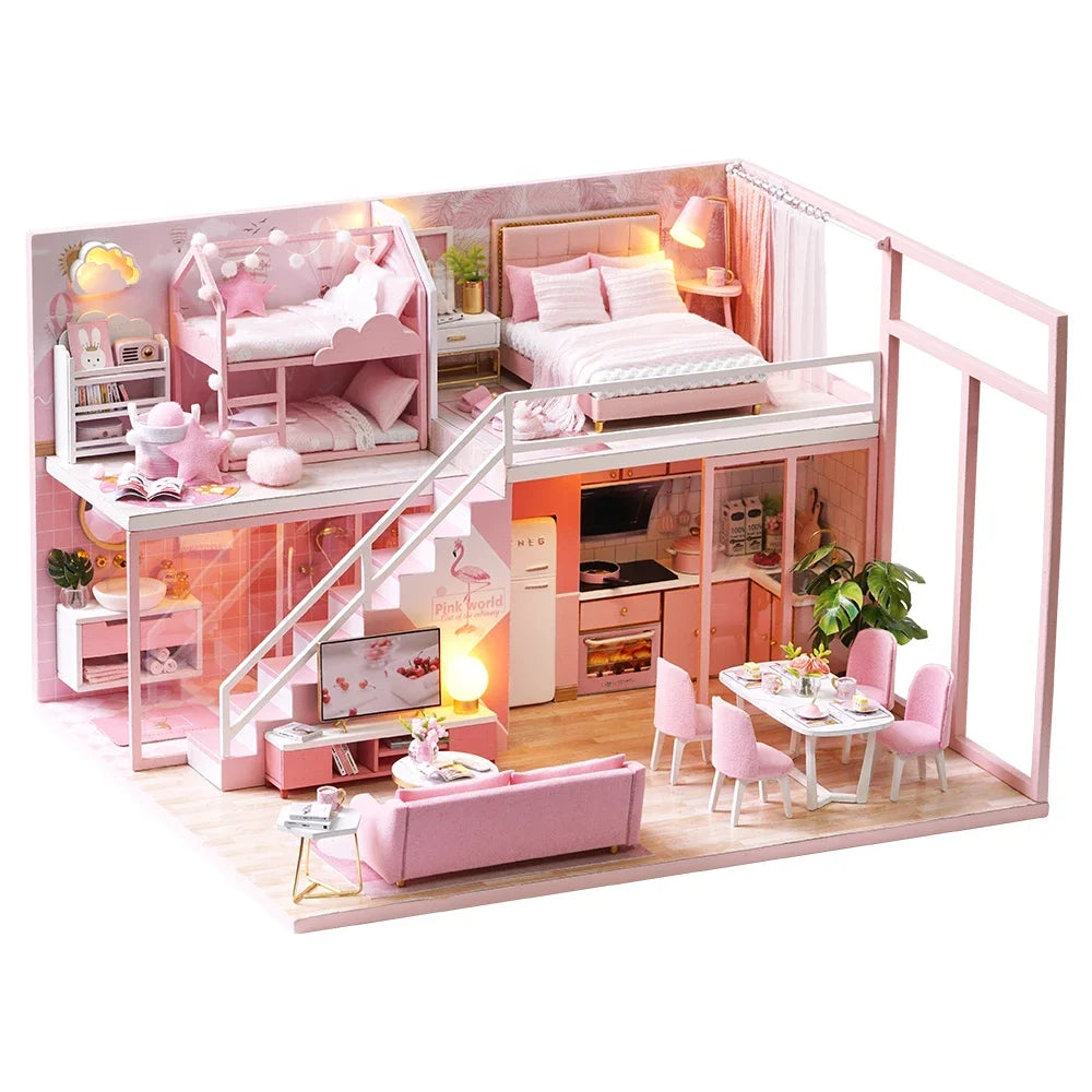 DIY Wooden Miniature Dollhouse Kit with LED & Furniture (1:24)