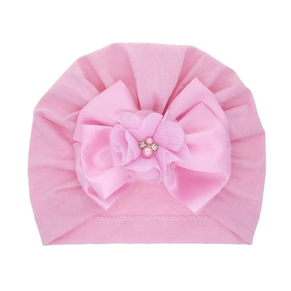 Shiny Rhinestone Bowknot Baby Turban - Soft Cotton Cap