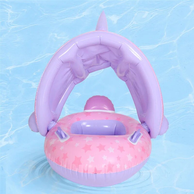 Inflatable Baby Swim Ring with Sun Shade: Toddler Pool Toy for Outdoor Fun
