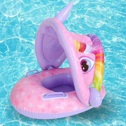 Inflatable Baby Swim Ring with Sun Shade: Toddler Pool Toy for Outdoor Fun