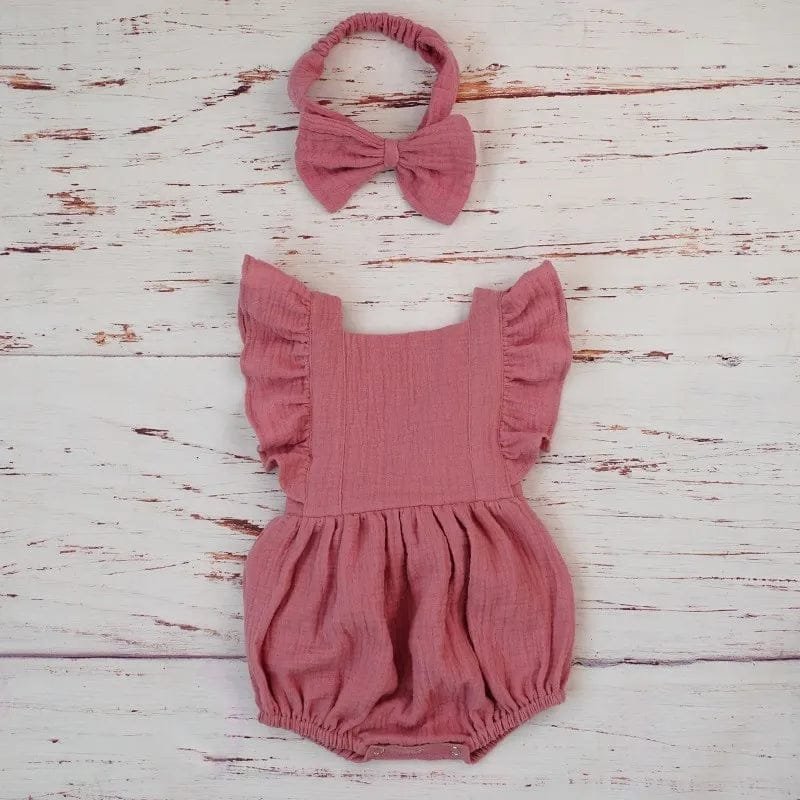 Organic Cotton Ruffle Romper & Headband - 3M, Dusty Pink