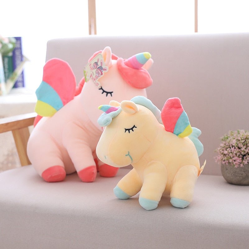 25cm 40cm 55cm lovely unicorn plush toy pink fly horse with rainbow wings