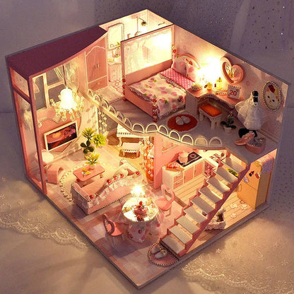 DIY Wooden Miniature Dollhouse Kit with LED & Furniture (1:24)