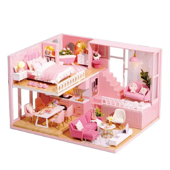 DIY Wooden Miniature Dollhouse Kit with LED & Furniture (1:24)