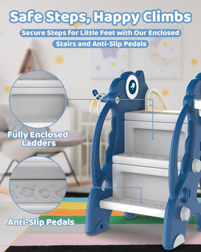 Toddler Slide Playset with Hoop & Ring Toss – Foldable (Blue)
