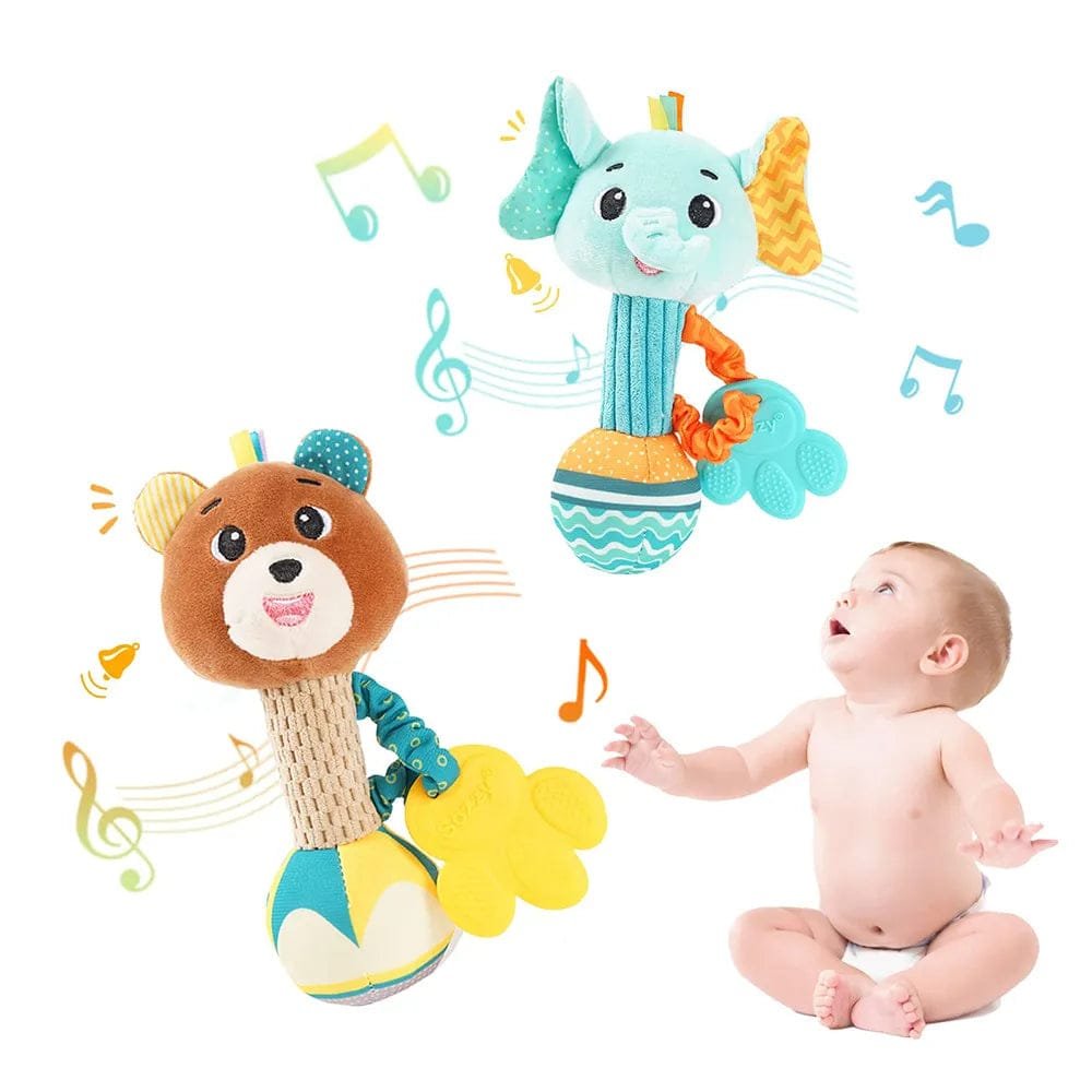 Soft Stuffed Animal Rattles - Sensory Baby Toy with Squeaker