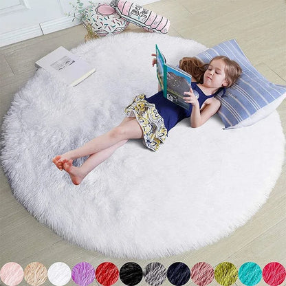 Soft Shaggy Fluffy Round Rug - Pink & White, Bedroom & Play Mat