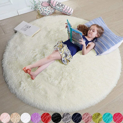 Soft Shaggy Fluffy Round Rug - Pink & White, Bedroom & Play Mat