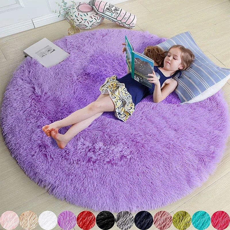 Soft Shaggy Fluffy Round Rug - Pink & White, Bedroom & Play Mat