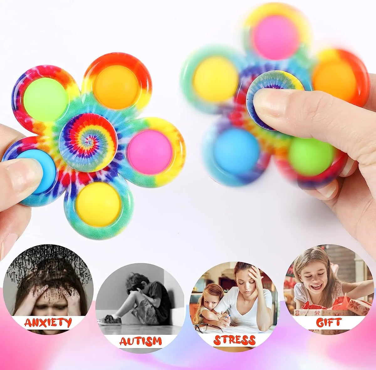 Tie-Dye Pop Fidget Spinner – Sensory Stress-Relief Toy