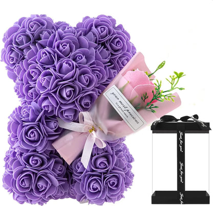 25cm Rose Bear in Gift Box - Perfect for Mother's Day & Valentine's