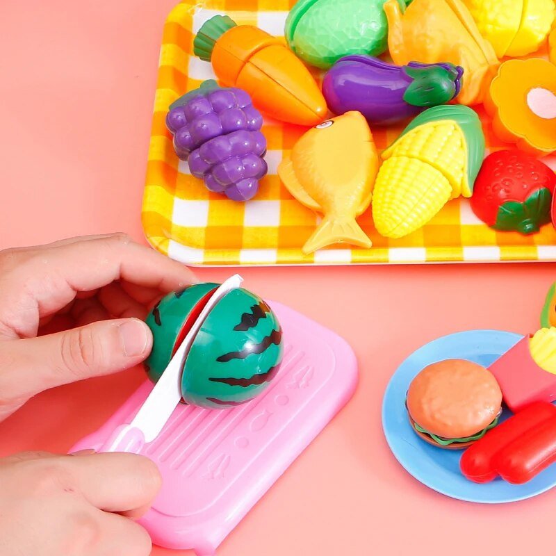 Kids Kitchen Toy Set with Fruit Cutting & Cooking Utensils
