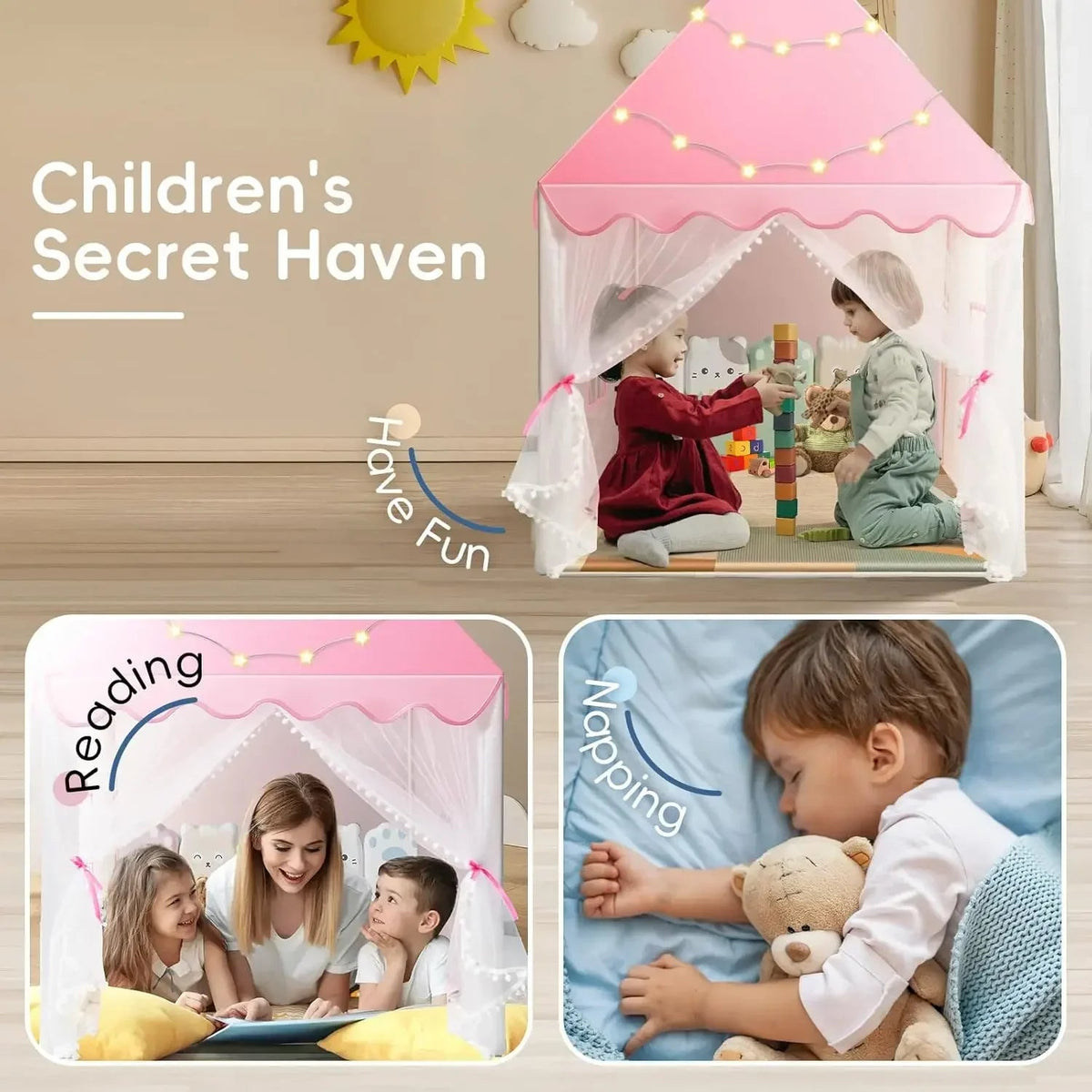 Princess Castle Teepee Playhouse – Foldable Indoor/Outdoor Kids Tent