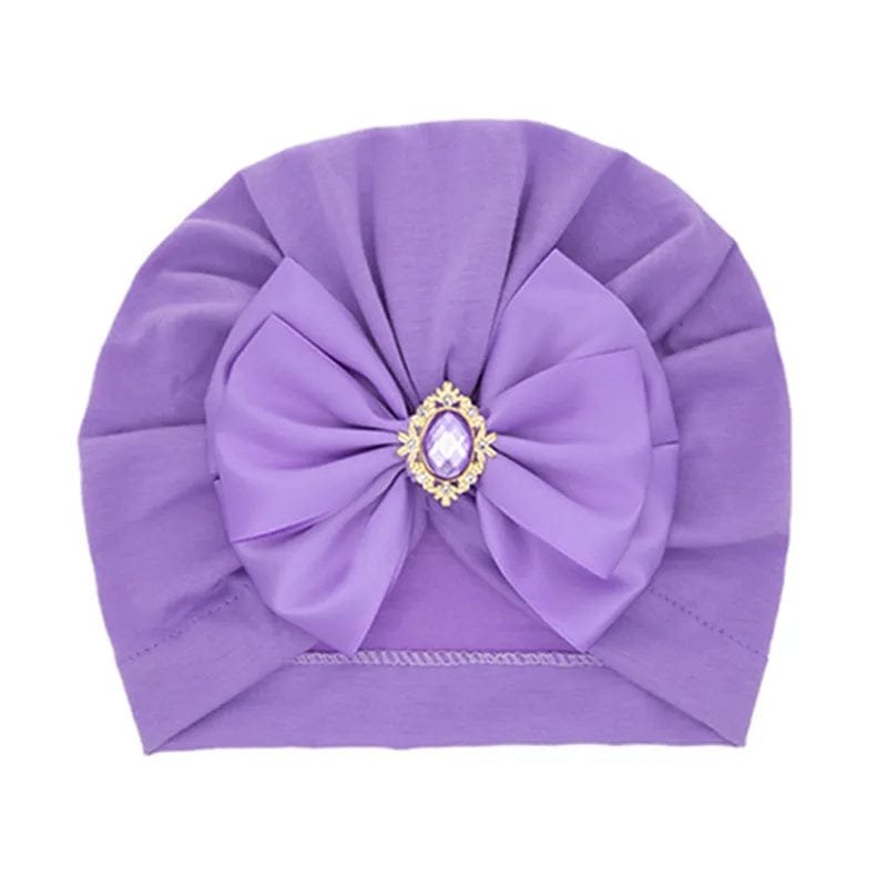 Shiny Rhinestone Bowknot Baby Turban - Soft Cotton Cap