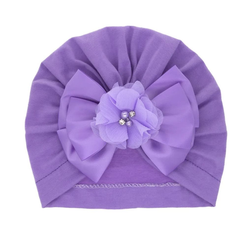 Shiny Rhinestone Bowknot Baby Turban - Soft Cotton Cap