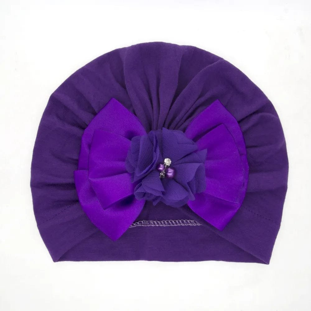 Shiny Rhinestone Bowknot Baby Turban - Soft Cotton Cap