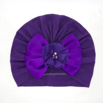 Shiny Rhinestone Bowknot Baby Turban - Soft Cotton Cap