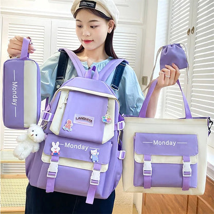 5Pc Harajuku Kawaii School & Laptop Bag Set for Teen Girls