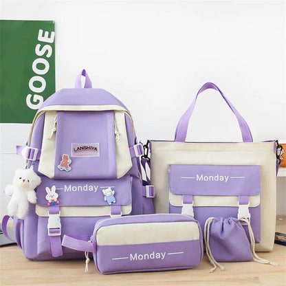 5Pc Harajuku Kawaii School & Laptop Bag Set for Teen Girls