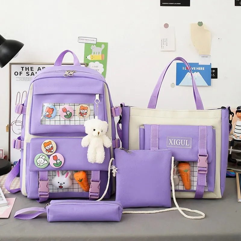 5Pc Harajuku Kawaii School & Laptop Bag Set for Teen Girls
