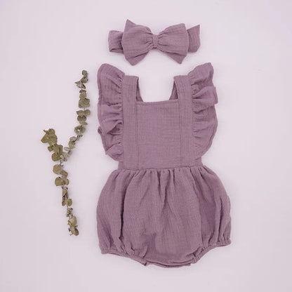 Organic Cotton Ruffle Romper & Headband - 3M, Dusty Pink