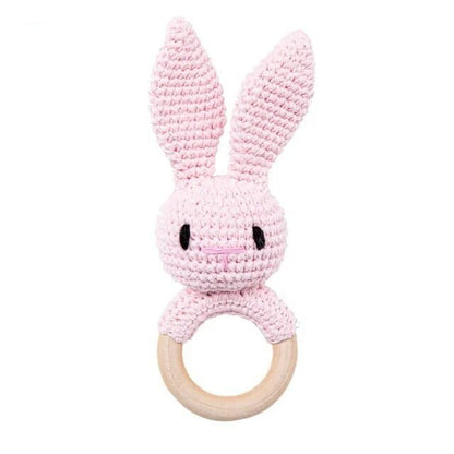 Wooden Baby Rattle & Teether - Crochet Animal Designs