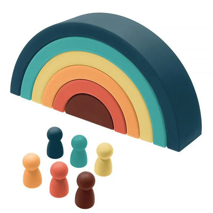 6-10pc BPA-Free Silicone Baby Blocks - Rainbow Montessori Toy