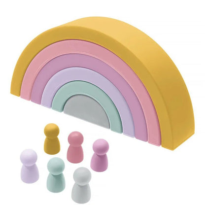 6-10pc BPA-Free Silicone Baby Blocks - Rainbow Montessori Toy