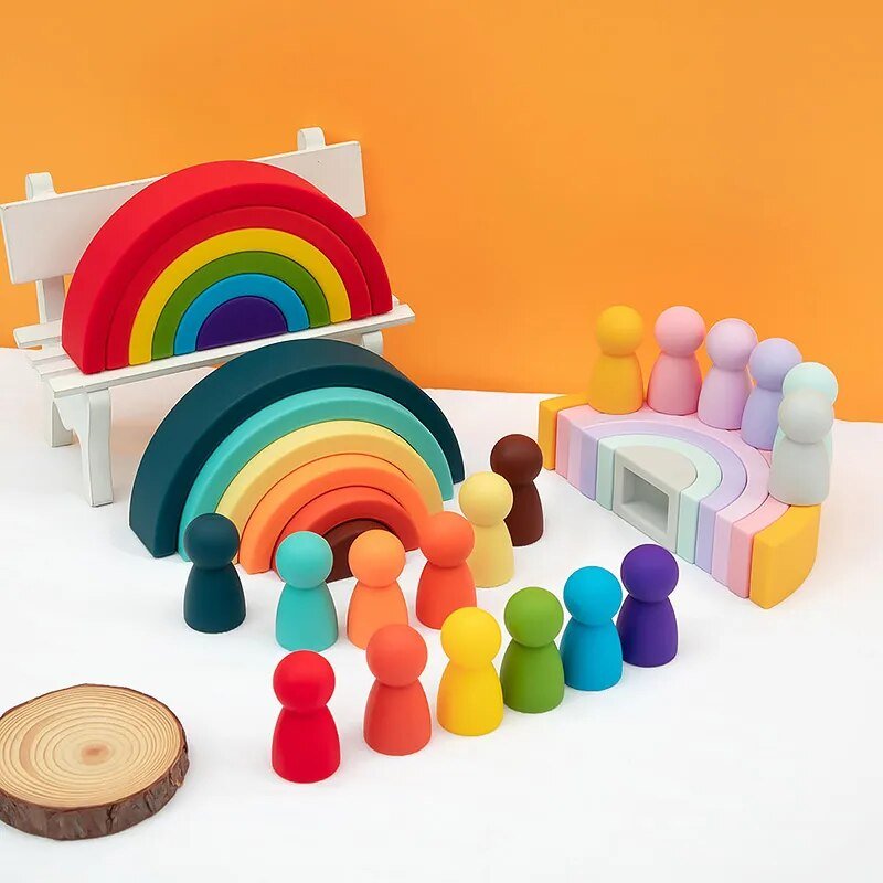 6-10pc BPA-Free Silicone Baby Blocks - Rainbow Montessori Toy