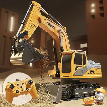 Alloy RC Excavator Toy with Lights & Sound, Kids Engineering Gift