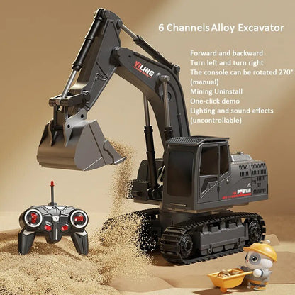 Alloy RC Excavator Toy with Lights & Sound, Kids Engineering Gift
