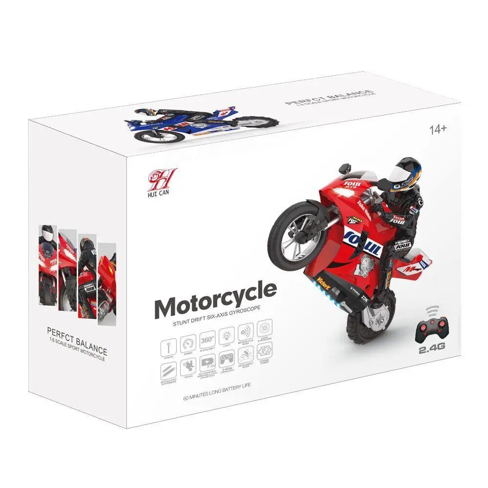HC-802 Mini 1:6 RC Motorcycle, Self-Balanced Stunt Car for Kids