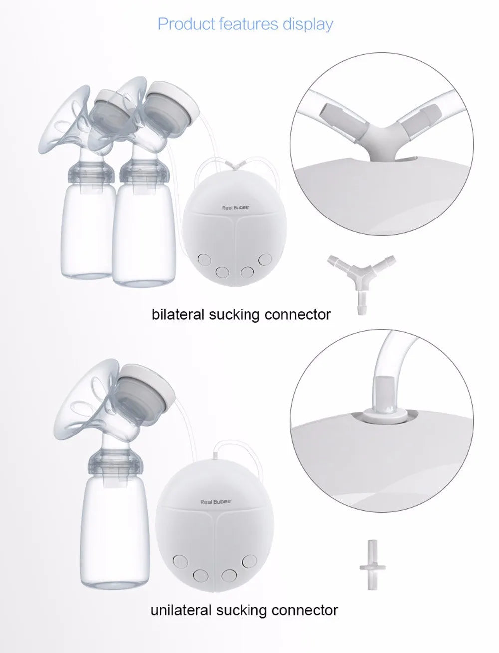 Real Bubee Electric Breast Pump - Single/Double, USB, BPA Free