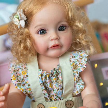 55cm Lifelike Reborn Baby Doll - Curly Hair, Full Silicone