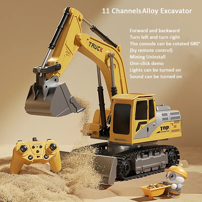 Alloy RC Excavator Toy with Lights & Sound, Kids Engineering Gift