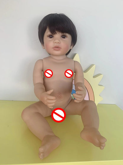 55cm Handmade Reborn Baby Boy - Two Colors Hair, Soft Silicone Body