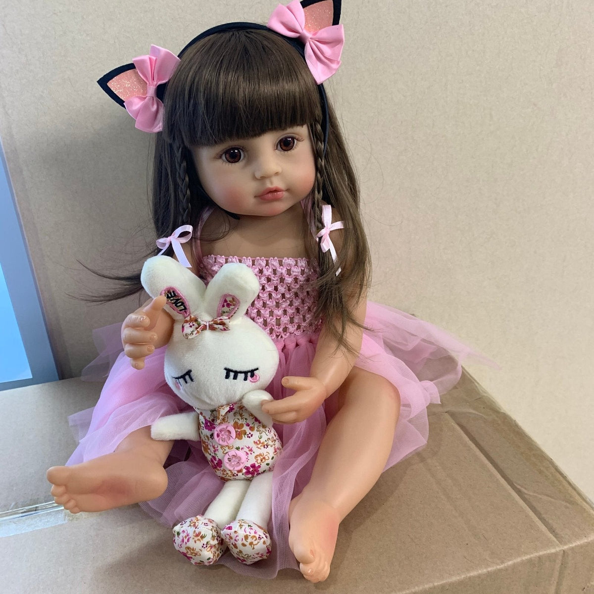 55CM Reborn Pink Princess Bath Toy - Soft Full Body Silicone Doll