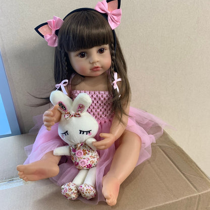 55CM Reborn Pink Princess Bath Toy - Soft Full Body Silicone Doll