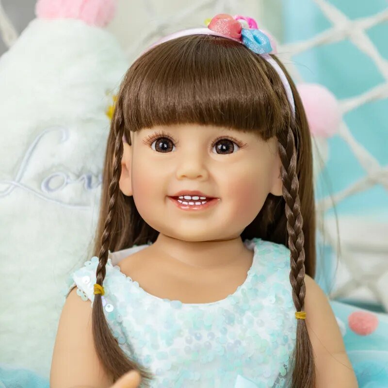 55CM Reborn Toddler Fashion Doll - Blue Skirt, Soft Silicone, Lifelike