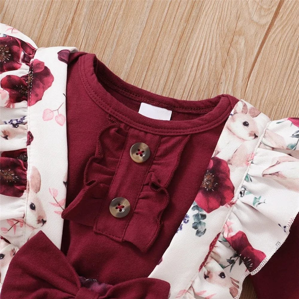 0-18M Red Long-Sleeve Bodysuit & Flower Pants Set - New Year