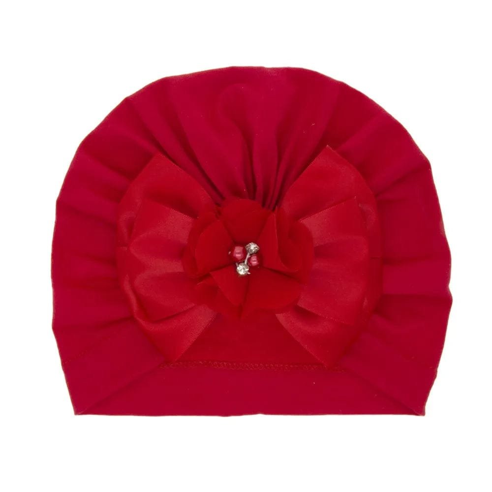 Shiny Rhinestone Bowknot Baby Turban - Soft Cotton Cap