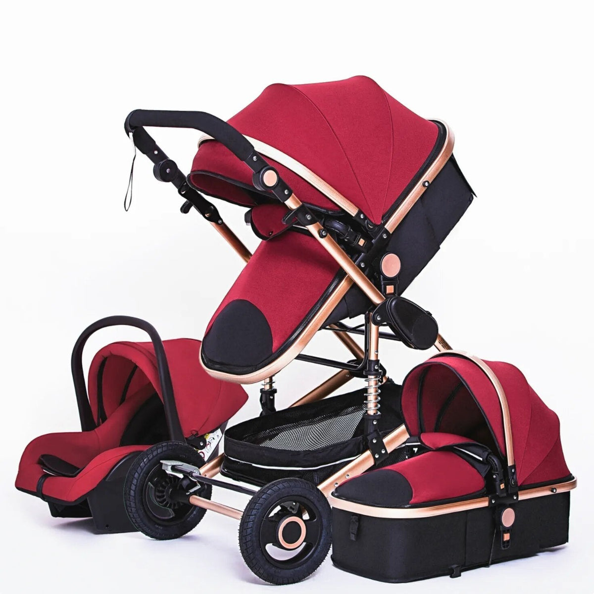 High Landscape 3-in-1 Baby Stroller with Pink Car Seat: Luxury Travel Pram