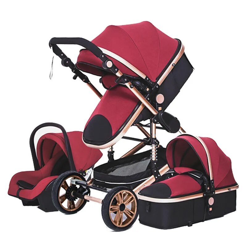 High Landscape 3-in-1 Baby Stroller with Pink Car Seat: Luxury Travel Pram