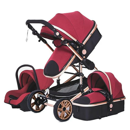 High Landscape 3-in-1 Baby Stroller with Pink Car Seat: Luxury Travel Pram