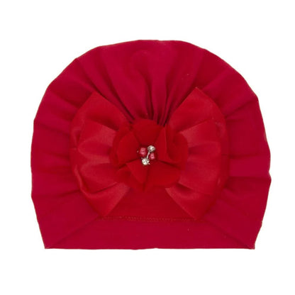 Shiny Rhinestone Bowknot Baby Turban - Soft Cotton Cap