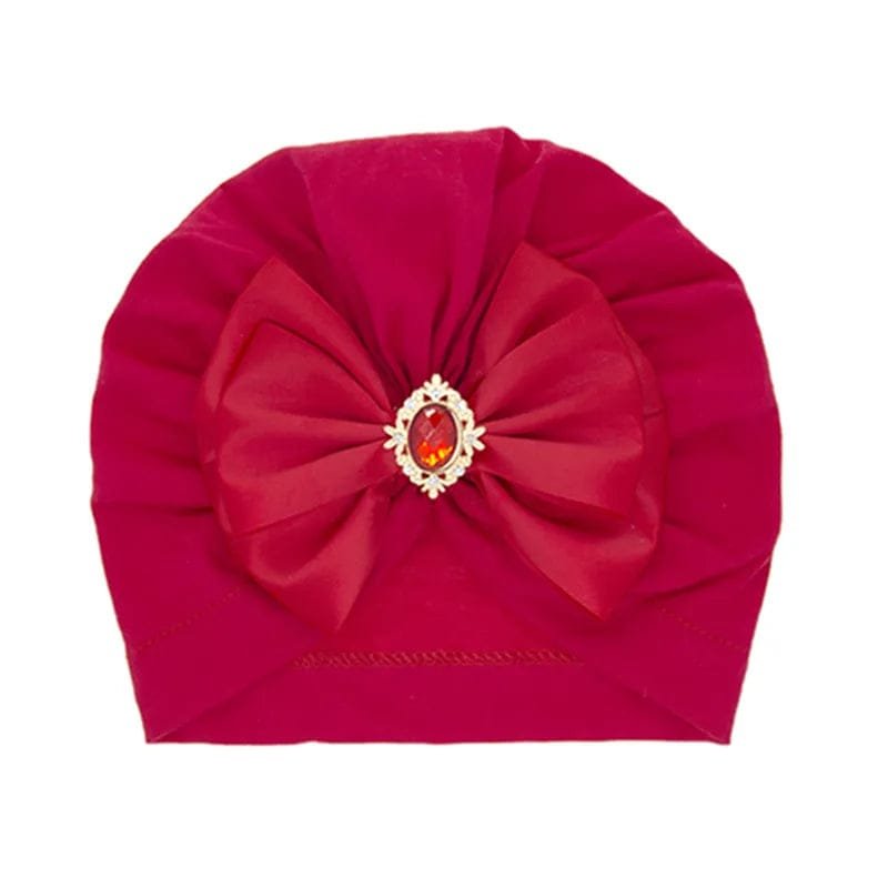 Shiny Rhinestone Bowknot Baby Turban - Soft Cotton Cap