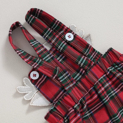 0-18M Xmas Set: Knit Red Romper, Plaid Skirt & Headband